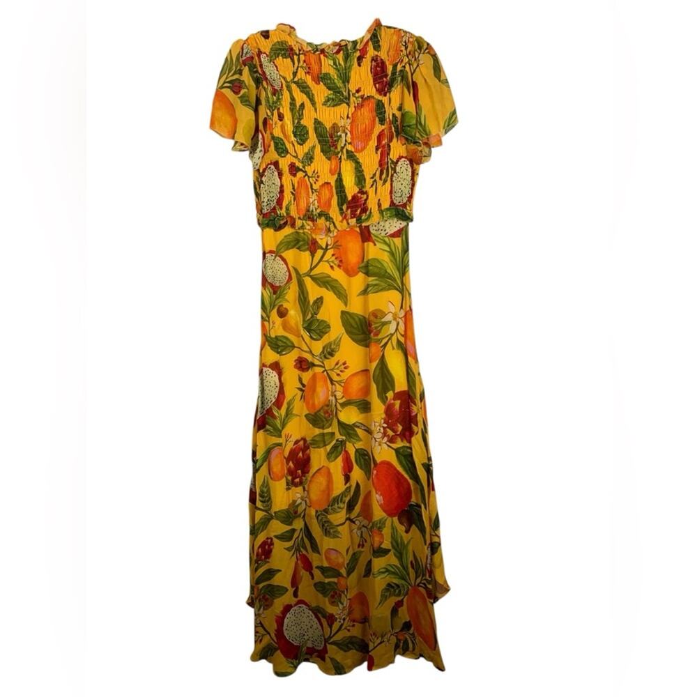 Farm Rio size small fruit lovers Yellow Floral Maxi Dress dragon fruit tropical - Picture 3 of 16